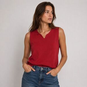 Chico's Design Red Sleeveless V-Neck Knit Blouse Top Linen Blend Summer Medium